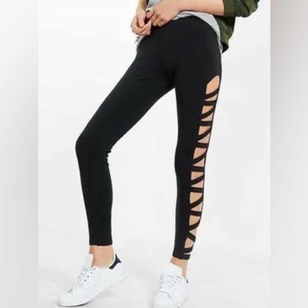 🖤 Express Black Cut-Out Strappy Side Leggings